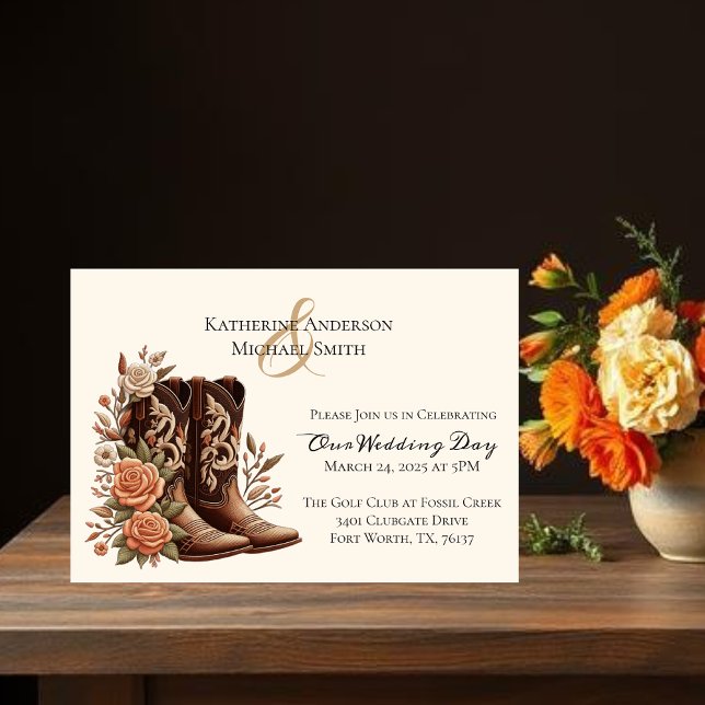 Convites Country Western Flowers com Boots de Cowboy (Country Western Flowers with Cowboy Boots Invitation)