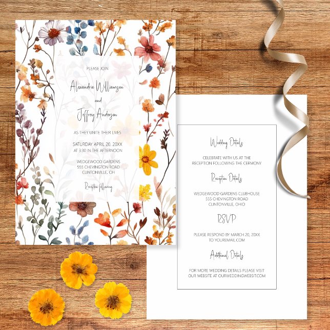 Convites Country Wildflowers Wedding Invitation (Criador carregado)