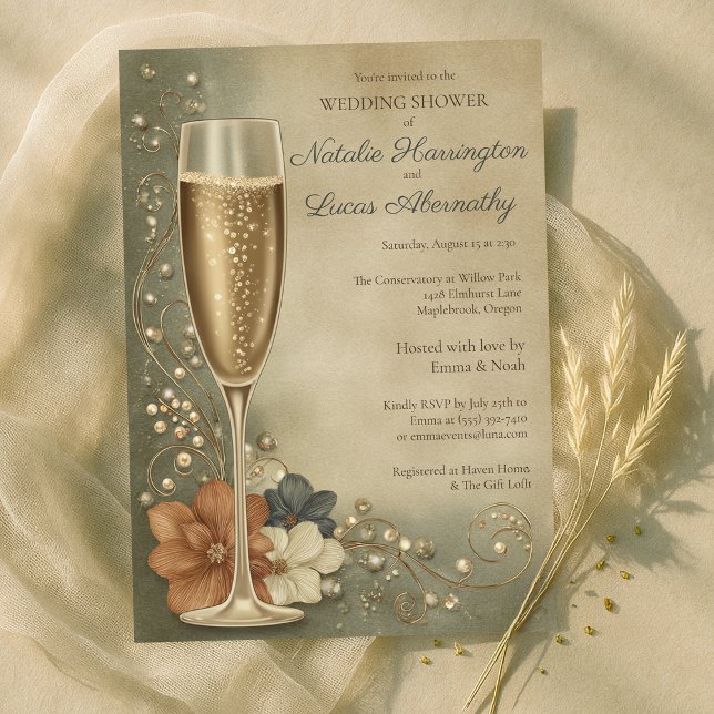 Convites Couple’s Champagne Floral Wedding Shower (Couple’s Champagne Floral Wedding Shower Invitation
)