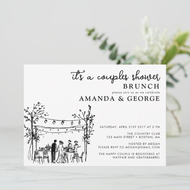 Convites Couple shower brunch sketchy invitation (Em pé/Frente)