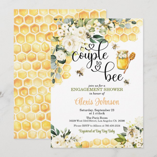 Convites Couple to Bee Engagement Shower Invitation (Frente/Verso)