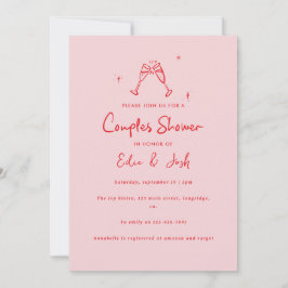 Convites Couples shower modern pink red elegant handwritten