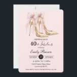 Convites Couquette Blush Bow Fashion Heel 40th Birthday<br><div class="desc">Personalize this chic coquette black and pink birthday invitation with own wording easily and quickly, simply press the customize it button to further re-arrange and format the style and placement of the text.  Perfect for Sweet 16, 18th Birthday, 21st, 30th, 40th, 50th, 60th and more! Matching items available in store!...</div>