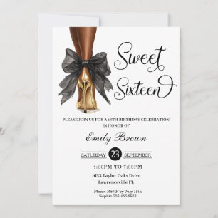 Convites Couquette Laço Preto Saltos Moda Sweet 16