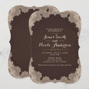 Convites Couro Marrom Suede Vintage Renda Casamento Western