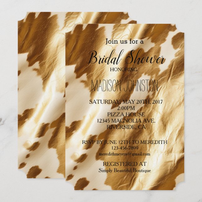 Convites Couro Ocidental Creme Dourado  (Frente/Verso)