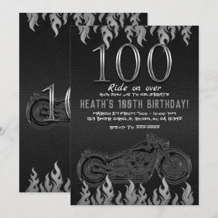 Convites Couro Preto Moto Prata 100º 100 Aniversário