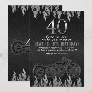 Convites Couro Preto Moto Prata 40º 40 Aniversário