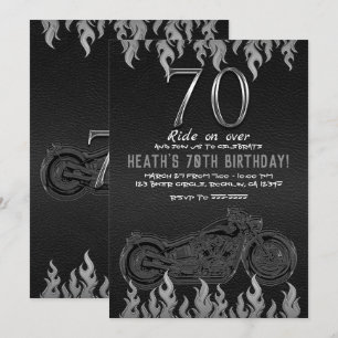 Convites Couro Preto Moto Prata 70º 70 Aniversário