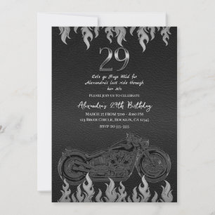 Convites Couro Preto Moto Prata Aniversário 29