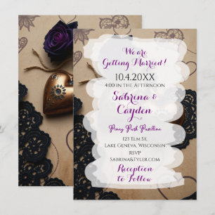 Convites Couro, rendas e Rosas Casamento Gótico Steampunk