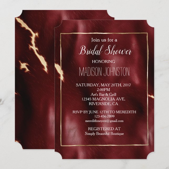 Convites Couro Sudoeste Vermelho Escuro (Frente/Verso)