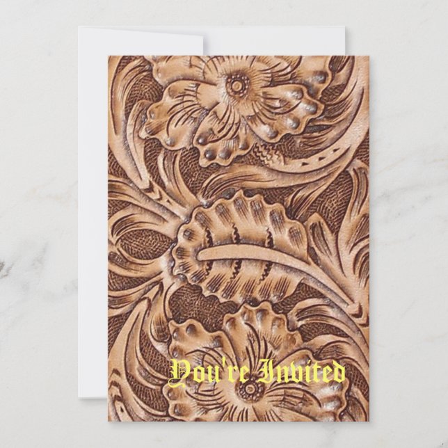 Convites couro trabalhado padrão country western caubói (Frente)