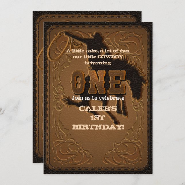 Convites Couro Western Wild West Cowboy PRIMEIRO 1º Anivers (Frente/Verso)