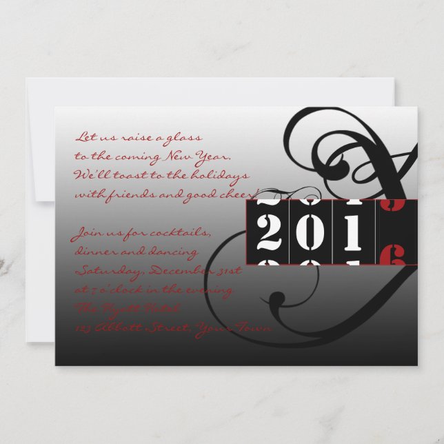 Convites Coutdown Elegante para o Partido da Véspera de ano (Frente)
