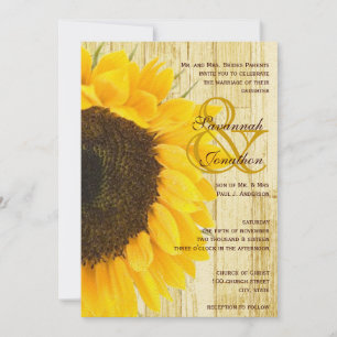 Convites Coutry Chic Barn Wood Sunflower Weditation
