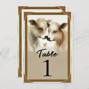 Convites Cow Love Brown Cream Country Wedle Table Number