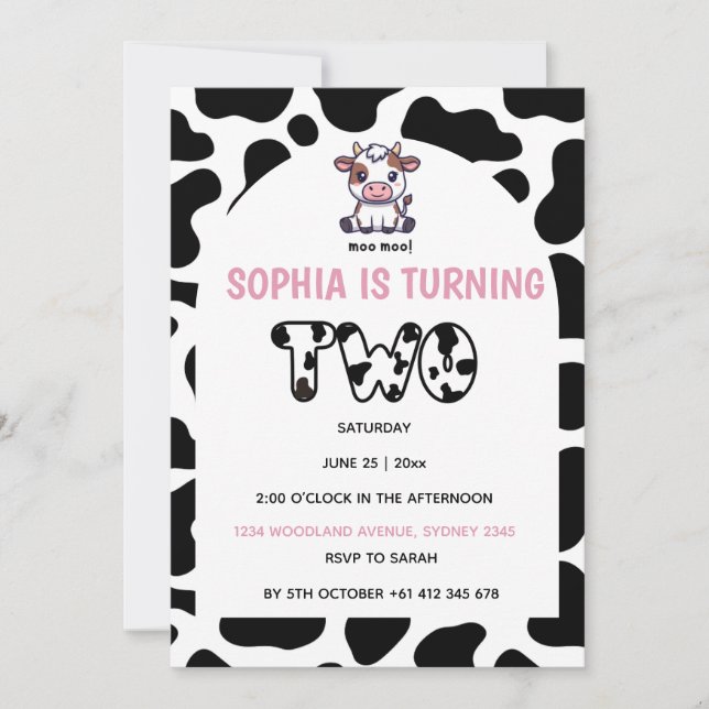 Convites Cow Theme Second Birthday Invitation –Turning TOW  (Frente)