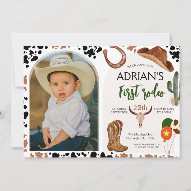 Convites Cowboy Birthday 1 rua Festa de aniversário Rodeo (Frente)