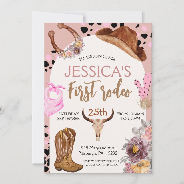 Convites Cowboy Birthday 1 rua Festa de aniversário Rodeo (Frente)