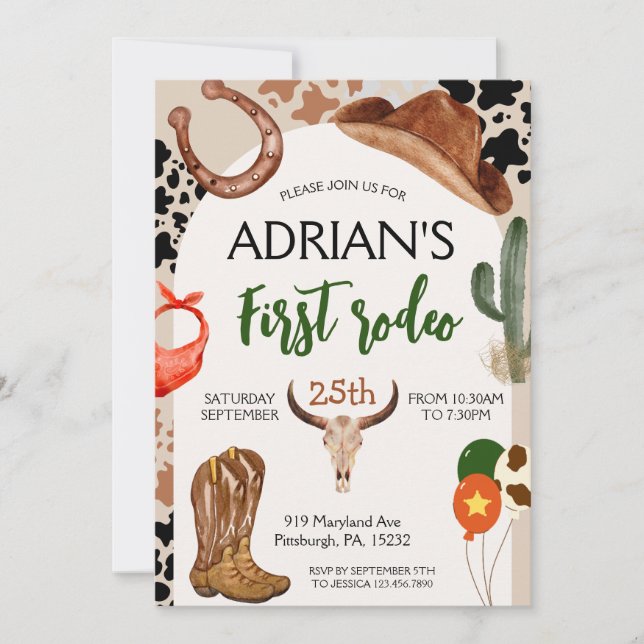 Convites Cowboy Birthday 1 rua Festa de aniversário Rodeo (Frente)