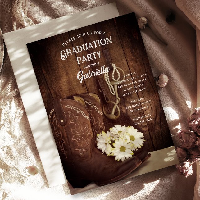 Convites Cowboy Boots and Daisies Western Festa de formatur (Criador carregado)