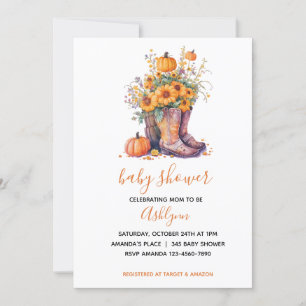 Convites Cowboy Boots Floral Pumpkin Fall Chá de fraldas