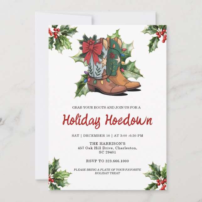Convites Cowboy Boots Holiday Celebration, Editable Country (Frente)