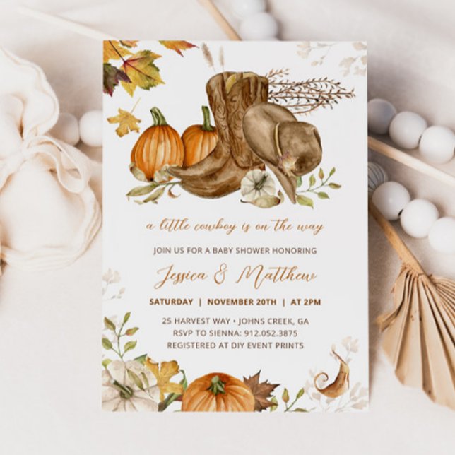 Convites Cowboy Cai Pumpkin Um Pequeno Chá de fraldas De Co (Criador carregado)