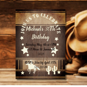 Convites Cowboy cavalgando cacto aniversário russo