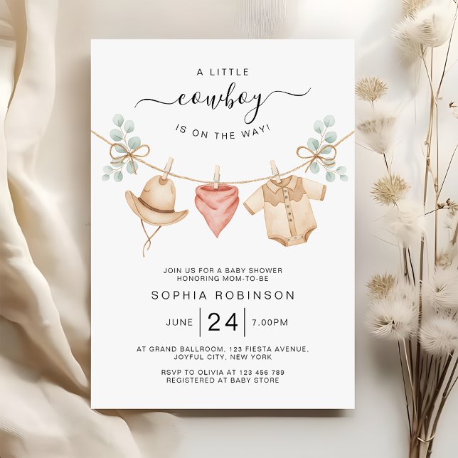 Convites Cowboy Clothesline Wild West Boy Baby Shower (Criador carregado)