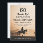Convites Cowboy Country Vintage Rustic Foto 60th Birthday<br><div class="desc">Convide amigos e família para uma celebração marco com este Convite de Aniversário de Vintage Rustic Cowboy Country. Apresentando uma silhueta impressionante de um vaqueiro a cavalo contra um pano de fundo quente e ensolarado, este convite personalizável captura perfeitamente o espírito do oeste selvagem e do charme rústico. Ideal para...</div>