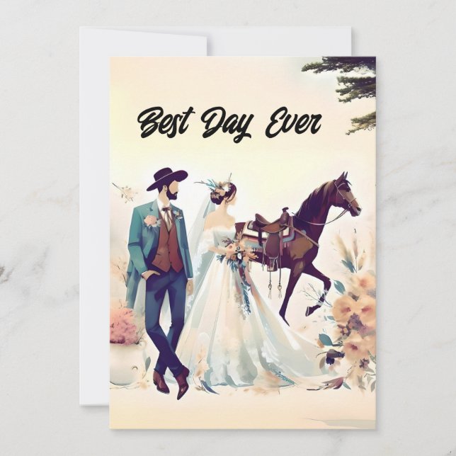 Convites Cowboy, Cowgirl, Horse Best Day Eterno (Frente)