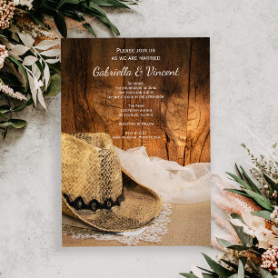 Convites Cowboy Hat and Barn Wood Country Western Wedding