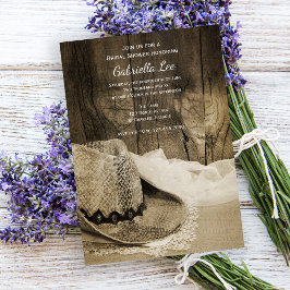 Convites Cowboy Hat Barn Wood Western Chá de panela Sepia