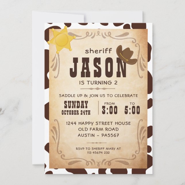 Convites Cowboy Invitation for Birthday Party Sheriff West (Frente)