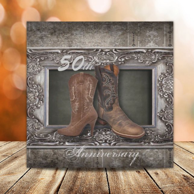 Convites cowboy país ocidental 50º aniversário de casamento (cowboy western country 50th wedding anniversary invitation)