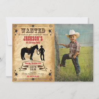 Convites Cowboy Western Birthday Invitation / Wanted Poster