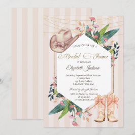 Convites Cowboy Western Floral Frame Striped Bridal Shower