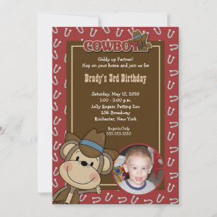 Convites Cowboy Western Monkey 5x7 *FOTO* Aniversário