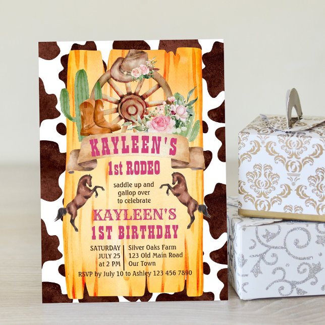 Convites Cowgirl 1rua rodeo cavalo aniversário ocidental (Criador carregado)