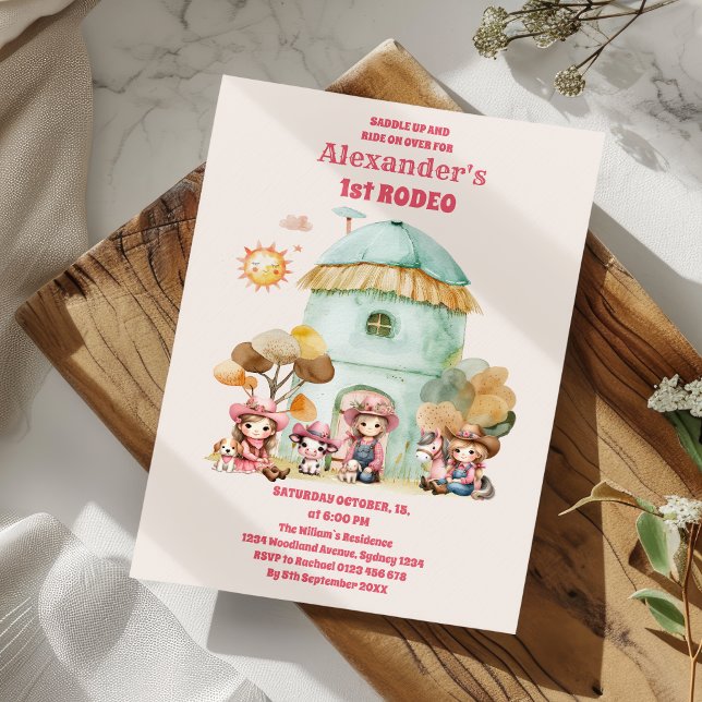 Convites Cowgirl 1rua Rodeo Primeiro Aniversário (Criador carregado)