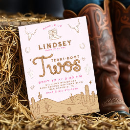 Convites Cowgirl 2nd Birthday Party Terri-Boot Twos Pink