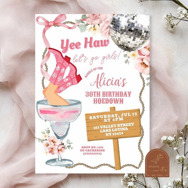 Convites Cowgirl Adult Birthday Hoedown Invitation (Criador carregado)