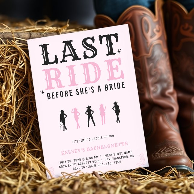 Convites Cowgirl Bachelorette Party Last Ride Pink (Cowgirl Bachelorette Party Last Ride Pink Invitation
)