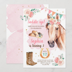 Convites Cowgirl Birthday Convidou Rapariga Cavalo Cor de 