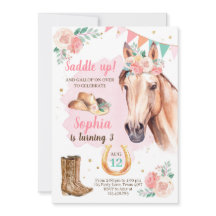 Cowgirl Birthday Convidou Rapariga Cavalo Cor de Á