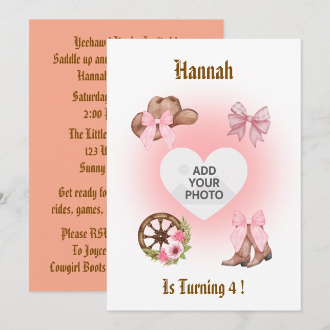 Convites Cowgirl Birthday Invitation (Frente/Verso)