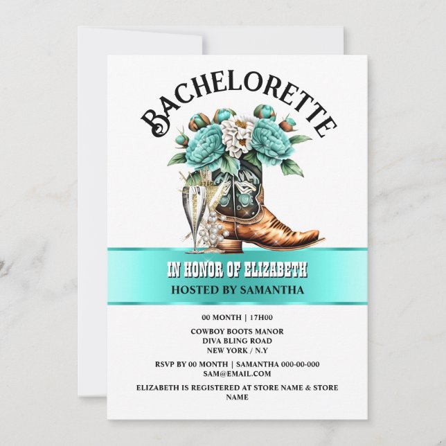 Convites Cowgirl bota pedras de camponês espumante (Frente)
