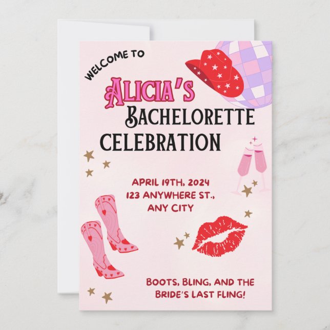Convites Cowgirl Chic Bachelorette Invitation (Frente)